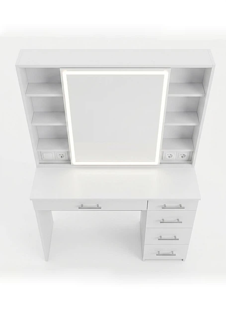 Профессиональный макияжный столик с LED COB-подсветкой, раздвижное зеркало-купе, полки, телескопические направляющие, 161 × 100 × 42 см, белый, Dzerkalko. - изображение 6