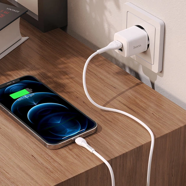 Мережевий зарядний пристрій HOCO N8 Briar dual port charger Type-C cable 12W White - зображення 11