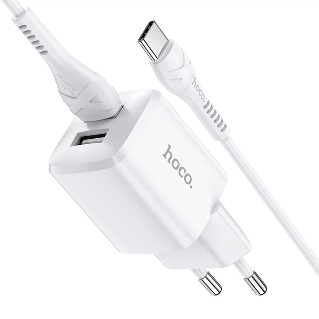 Мережевий зарядний пристрій HOCO N8 Briar dual port charger Type-C cable 12W White - зображення 4