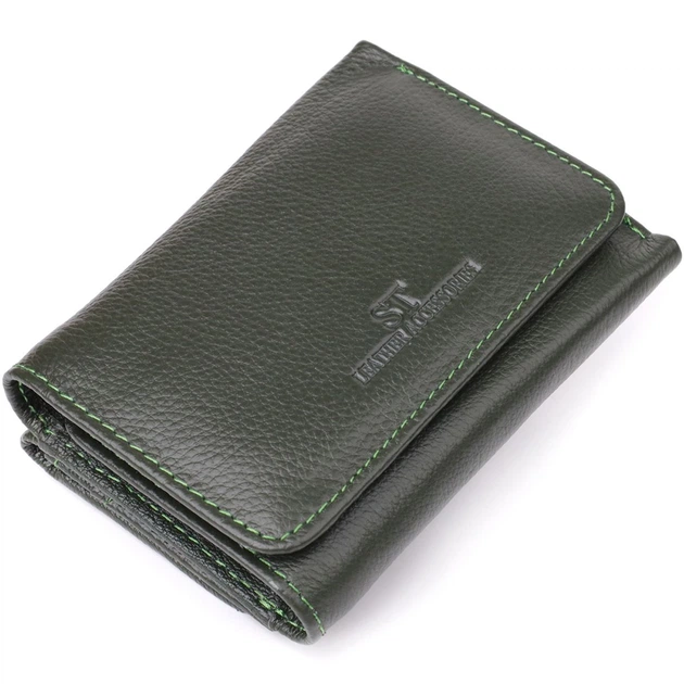 Маленький кошелек удобного формата из натуральной кожи ST Leather 23076 зеленый - Фото 5 Маленький кошелек удобного формата из натуральной кожи ST Leather 23076 зеленый - изображение 5