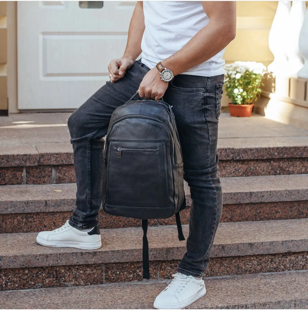 Кожаный мужской рюкзак для ноутбука и поездок черный Tiding Bag D3-93438 - Фото 6 Кожаный мужской рюкзак для ноутбука и поездок черный Tiding Bag D3-93438 - изображение 6
