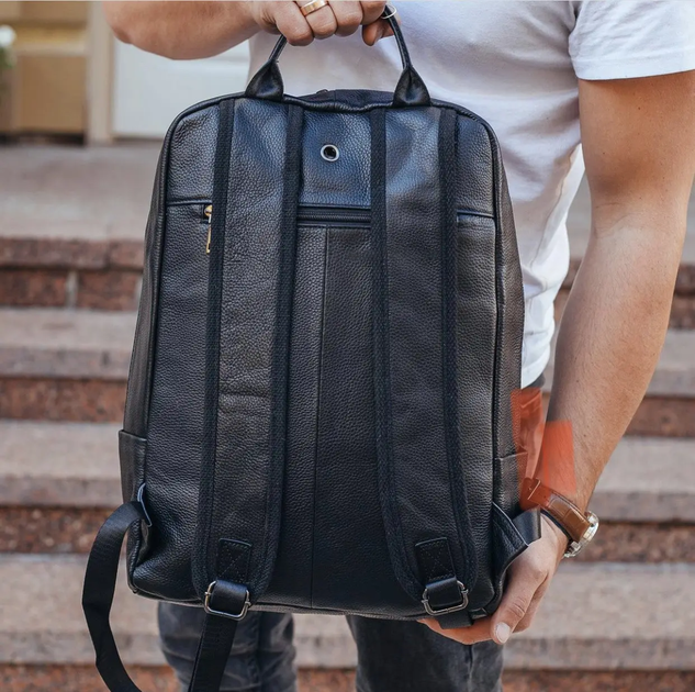 Чоловічий рюкзак шкіряний міський для ноутбука чорний Tiding Bag B2-884371A - Фото 6 Чоловічий рюкзак шкіряний міський для ноутбука чорний Tiding Bag B2-884371A - зображення 6