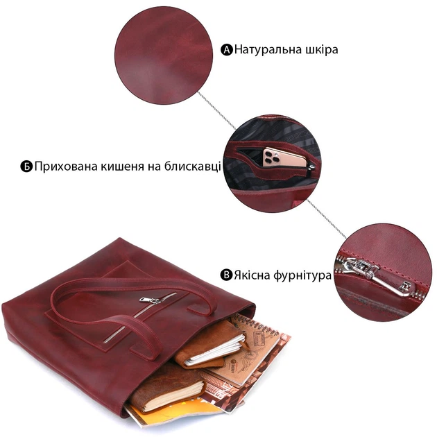 Винтажная женская сумка-шоппер Shvigel 16350 бордовая - изображение 4