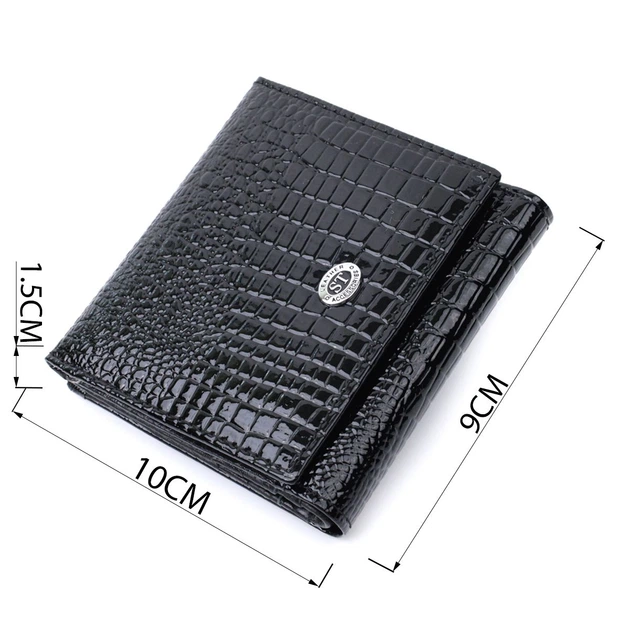 Компактний жіночий гаманець з натуральної лакованої шкіри ST Leather 22688 чорний - зображення 7