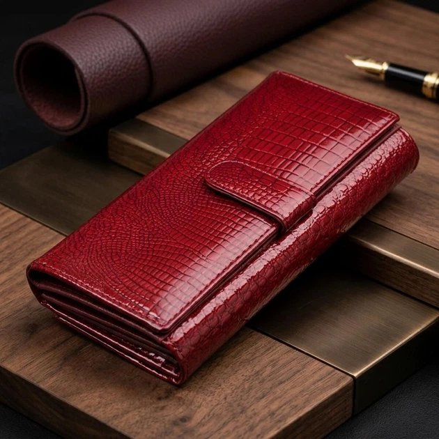 Кожаный лакированный кошелек с блоком для кредитных карт ST Leather 22682 красный - изображение 4