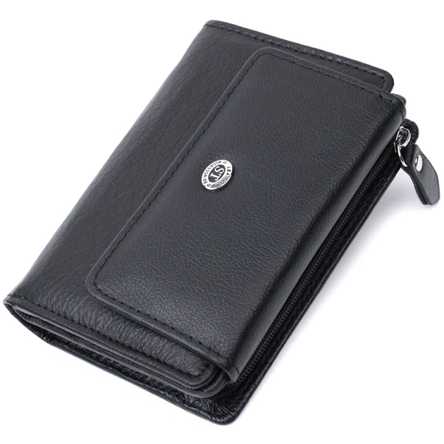 Практичний гаманець із монетницею з натуральної шкіри ST Leather 22740 чорний - зображення 4