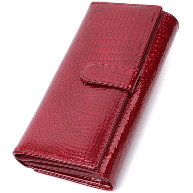 Кожаный лакированный кошелек с блоком для кредитных карт ST Leather 22682 красный - изображение 6