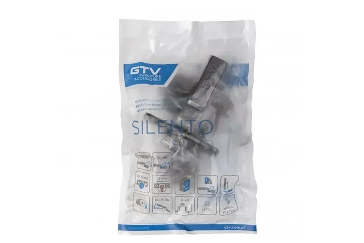 Завіс накладний меблевий чорний GTV SILENTO PRO з доводчиком, м'яке закриття, 3D-регулювання, з CLIP-ON кріпленням - зображення 5