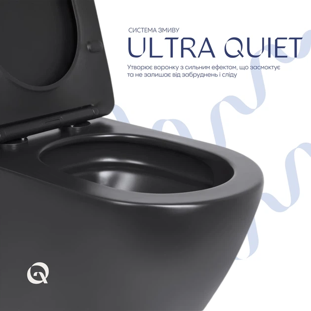 Унитаз подвесной Qtap Robin New Ultra Quiet безободочный с сиденьем Soft-close MATT BLACK QT13332381АSMB - изображение 5