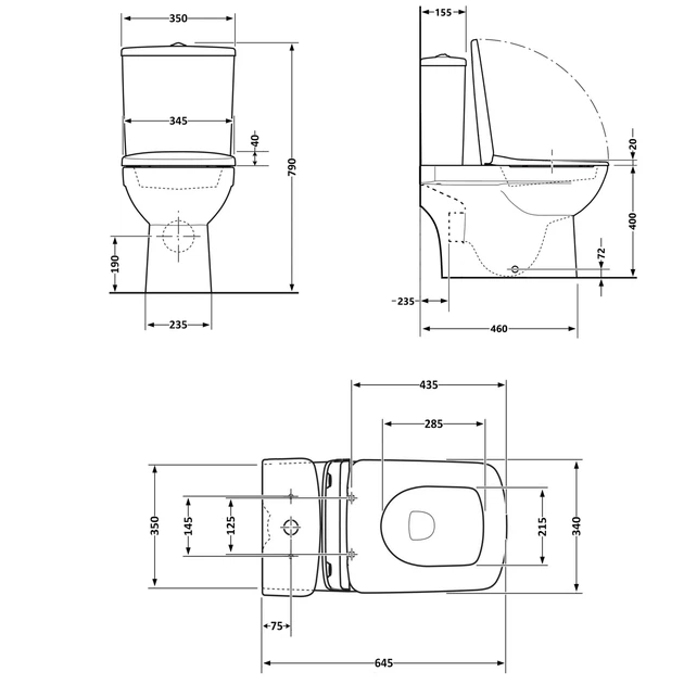 Унитаз-компакт Qtap Presto Quadro безободочный с сиденьем Soft-close QT24221215AW - изображение 2