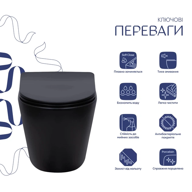 Унитаз подвесной Qtap Scorpio Ultra Quiet безободочный с сидением Soft-close MATT BLACK QT14332380AMB - изображение 3