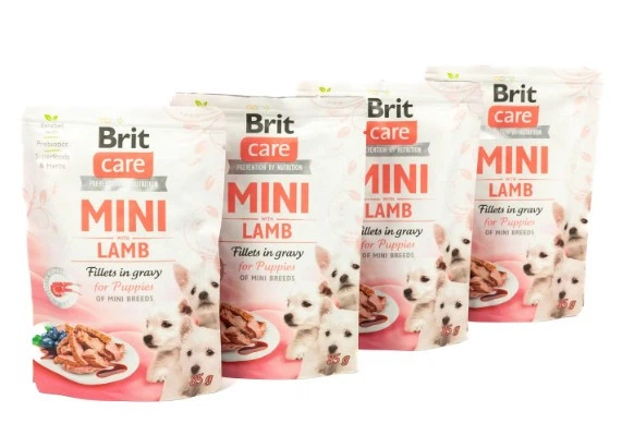 Вологий корм для цуценят Brit Care Mini філе в соусі, ягня, НАБІР 3+1 (340 г) - зображення 2