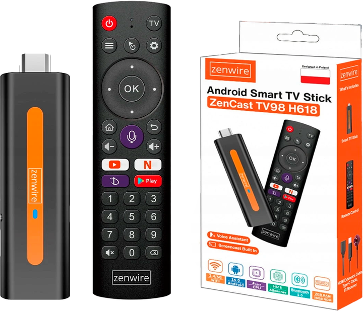 Медіаплеєр Zenwire TV Stick Android 14 Smart TV (5904507521547) - Фото 2 Медіаплеєр Zenwire TV Stick Android 14 Smart TV (5904507521547) - зображення 2
