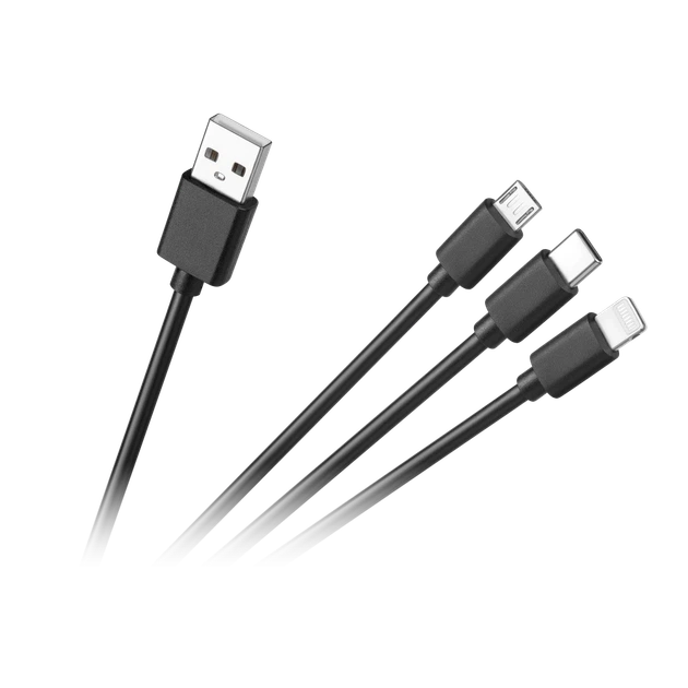 Кабель 3в1 USB A - Micro/USB-C/Lightning 1.2м (KPO3945) - Фото 1 Кабель 3в1 USB A - Micro/USB-C/Lightning 1.2м (KPO3945) - изображение 1