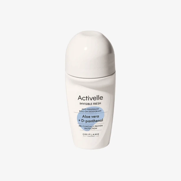 Кульковий дезодорант-антиперспірант Oriflame Activelle Invisible Fresh з алое вера та D-пантенолом, 50 мл - Фото 1 Кульковий дезодорант-антиперспірант Oriflame Activelle Invisible Fresh з алое вера та D-пантенолом, 50 мл - зображення 1