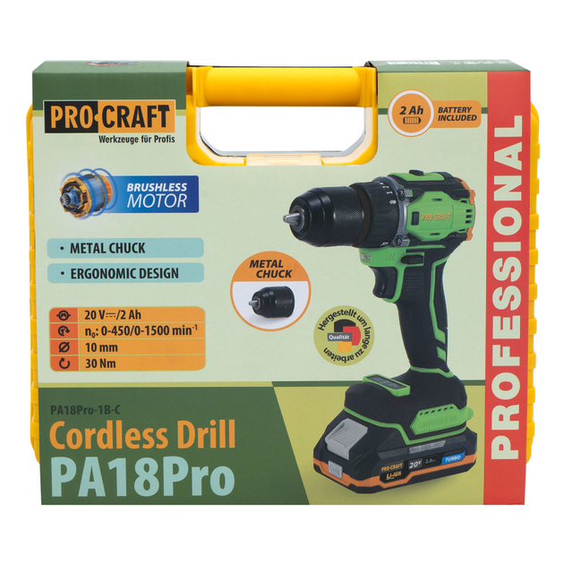 Аккумуляторный шуруповерт Procraft PA18Pro 20 В, бесщеточный, 30 Нм, 1 АКБ 2 Аг, ЗУ, кейс - изображение 9
