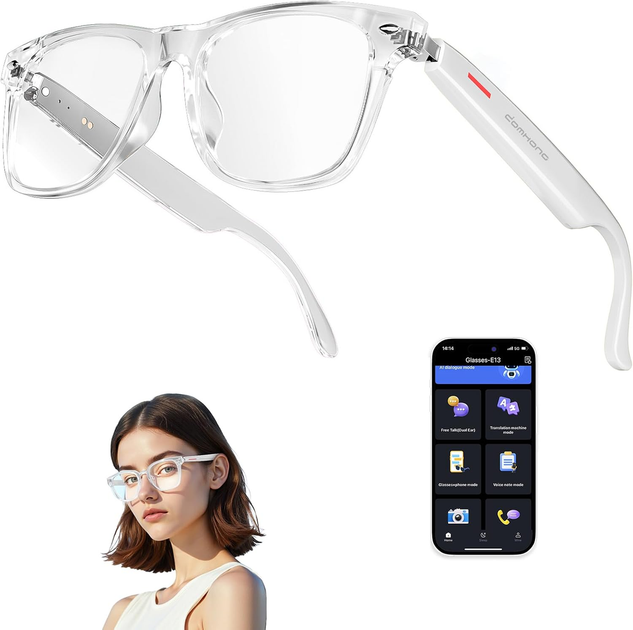 Умные AI-очки Domhong Bluetooth, перевод 164 языков, Open-Ear аудио, микрофон, Hands-Free, UV/Blue Light - Фото 2 Умные AI-очки Domhong Bluetooth, перевод 164 языков, Open-Ear аудио, микрофон, Hands-Free, UV/Blue Light - изображение 2