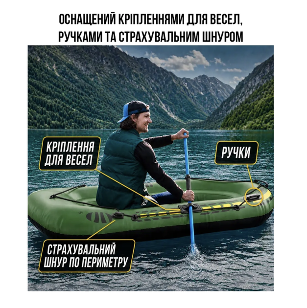 Надувная двухместная лодка 180 × 98 см до 200 кг с веслами и насосом Плавсредство ПВХ для рыбалки Водный транспорт Туристическое снаряжение - изображение 8