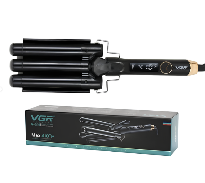 Плойка тройная для волос VGR V-591 25 мм (волна) с керамическим покрытием и LED-дисплеем Черная - изображение 4