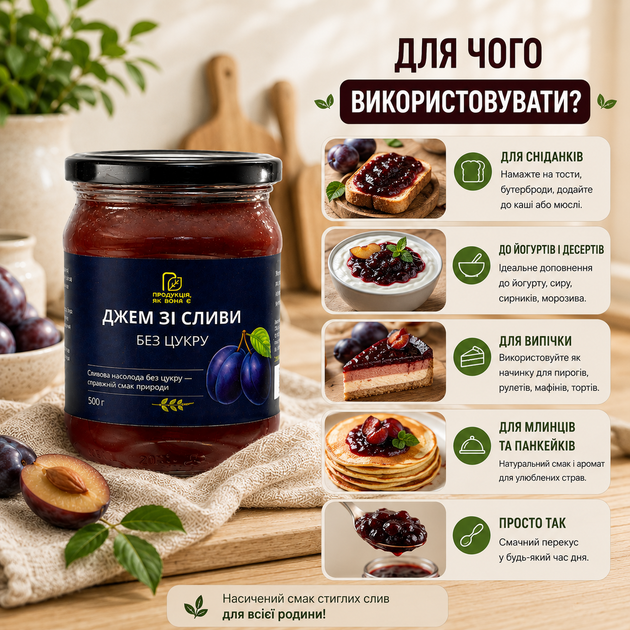 Сливовый джем без сахара 500 г натуральный сливовый - Фото 4 Сливовый джем без сахара 500 г натуральный сливовый - изображение 4