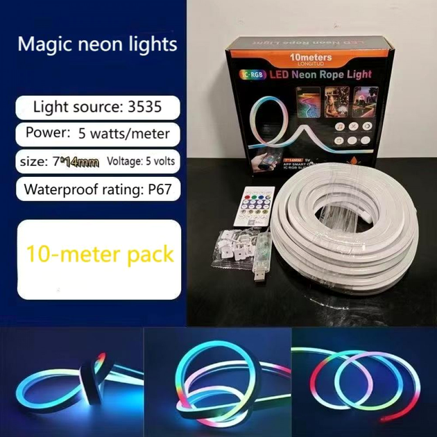 LED лента RGB Неоновая Веревка 10м 5V Bluetooth IP65 для подсветки помещения - изображение 3