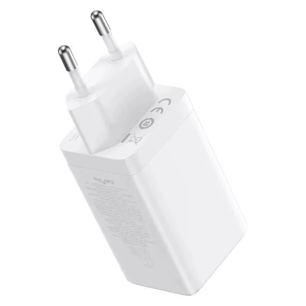Зарядний пристрій Baseus GaN5 Pro 65W Мережевий адаптер 2Type-С/USB зі швидкою зарядкою PD3.0/QC3.0/AFC/SCP/PPS та кабелем Type-C to Type-C 100W, Білий - зображення 4