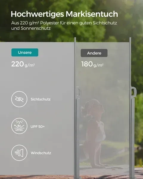 Бічна висувна маркіза SONGMICS GSA504G03 200×400 см, світло-сіра - Фото 4 Бічна висувна маркіза SONGMICS GSA504G03 200×400 см, світло-сіра - зображення 4