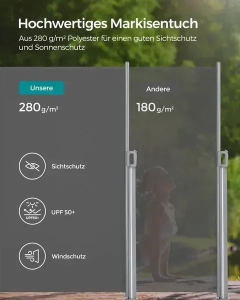 Бічна маркіза SONGMICS GSA205G 200×350 см з висувним полотном, антрацит - Фото 4 Бічна маркіза SONGMICS GSA205G 200×350 см з висувним полотном, антрацит - зображення 4
