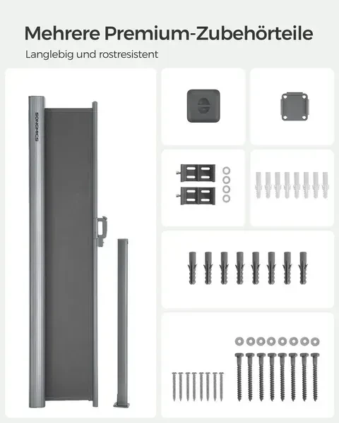 Бічна маркіза SONGMICS GSA205G 200×350 см з висувним полотном, антрацит - Фото 6 Бічна маркіза SONGMICS GSA205G 200×350 см з висувним полотном, антрацит - зображення 6