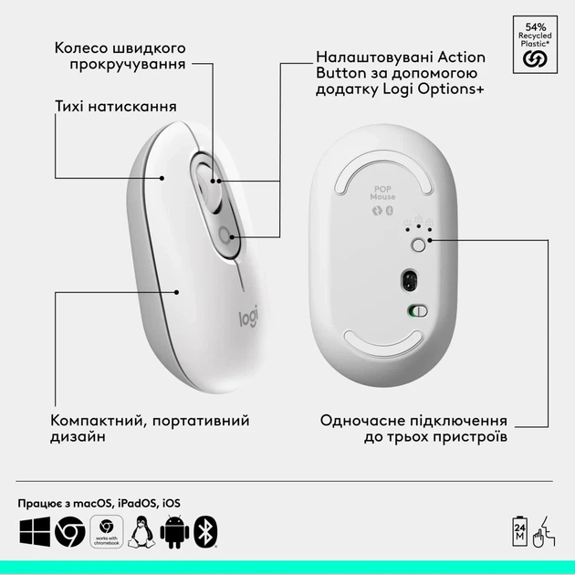 Комплект клавіатура та мишка Logitech POP Icon Combo Bluetooth UA Off-White (920-013141) - зображення 7