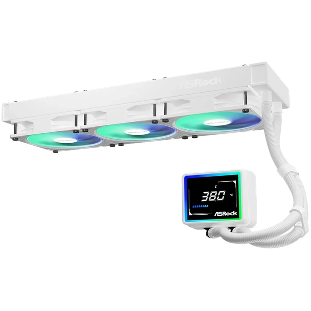 Система рідинного охолодження ASRock CHALLENGER WHITE 360 DIGITAL (360mm, 3x120mm ARGB, White, Digital Display) - зображення 4