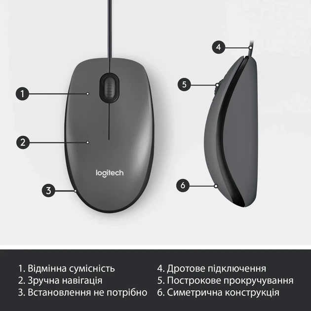 Мишка Logitech M100 USB Black (910-006652) - изображение 6