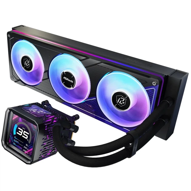 Система рідинного охолодження ASRock PHANTOM GAMING 360 LCD (360mm, 3x120mm ARGB, LCD Screen) - изображение 2