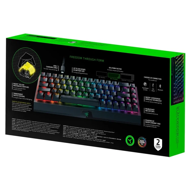 Клавіатура RAZER BlackWidow V3 Mini Hyperspeed, Yellow Switch RU (RZ03-03890700-R3R1) - Фото 7 Клавіатура RAZER BlackWidow V3 Mini Hyperspeed, Yellow Switch RU (RZ03-03890700-R3R1) - зображення 7