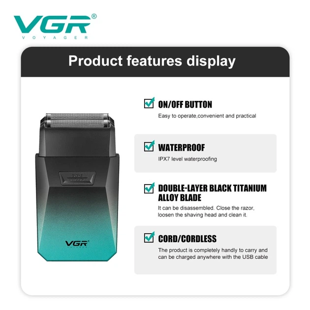 Электробритва VGR V-372 GREEN шейвер, двойное лезвие, 7500 RPM, влагозащита - изображение 5