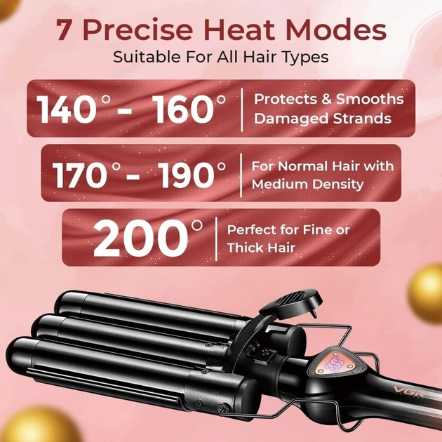 Плойка потрійна VGR V-590 GOLD, 140-200 °C, керамічне покриття, LED дисплей, 130 W - зображення 2