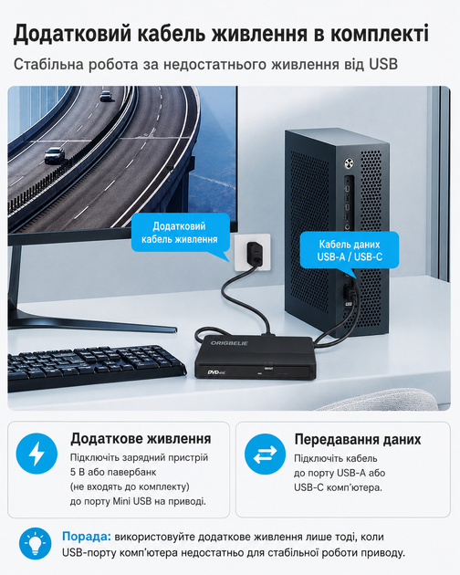 Внешний CD/DVD-привод ORIGBELIE USB 3.0 Type-C запись DVD/CD для ноутбука и ПК портативный оптический дисковод - изображение 8