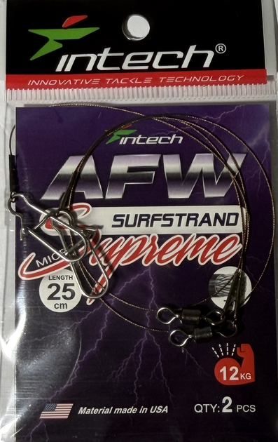 Поводок металлический Intech AFW Surfstrand Micro Supreme 7x7, 25 см, 0,35 мм, 26 lb (12 кг), 2 шт./уп.(FS_99ECA11ABA29) - Фото 1 Поводок металлический Intech AFW Surfstrand Micro Supreme 7x7, 25 см, 0,35 мм, 26 lb (12 кг), 2 шт./уп.(FS_99ECA11ABA29) - изображение 1