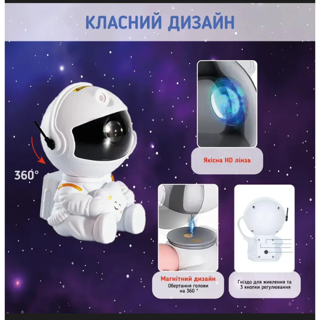 3D ночник проектор Космонавт с пультом и 8 режимами свечения (472915) - изображение 6