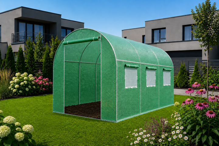 Теплица садовая Primaveo 7 м2 (3,5 × 2 × 2 м) 6 окон, армированная пленка UV-4, оцинкованный каркас 19 мм (Зеленая) - изображение 2