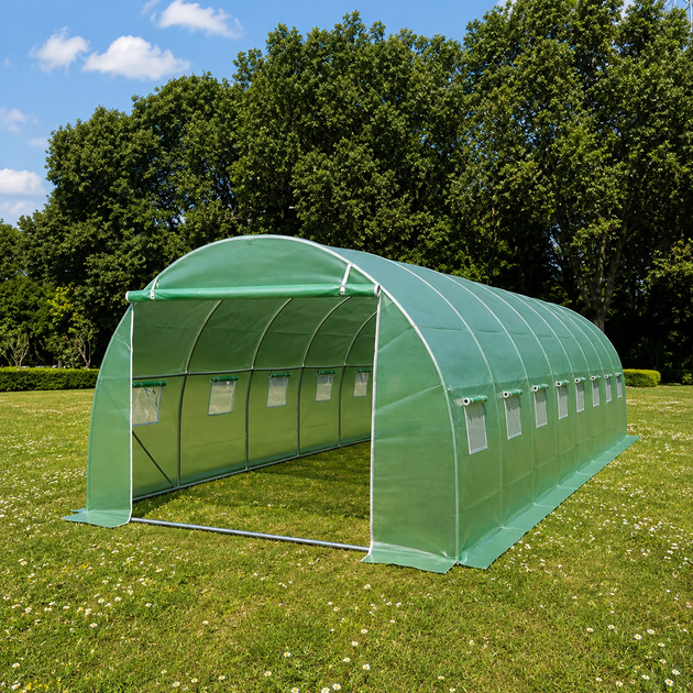 Теплиця Садова Посилена 40 М² 10 × 4 × 2 М 16 Вікон Армована Плівка Uv-4 Оцинкований Каркас 25 Мм Зелена (402874) - зображення 2