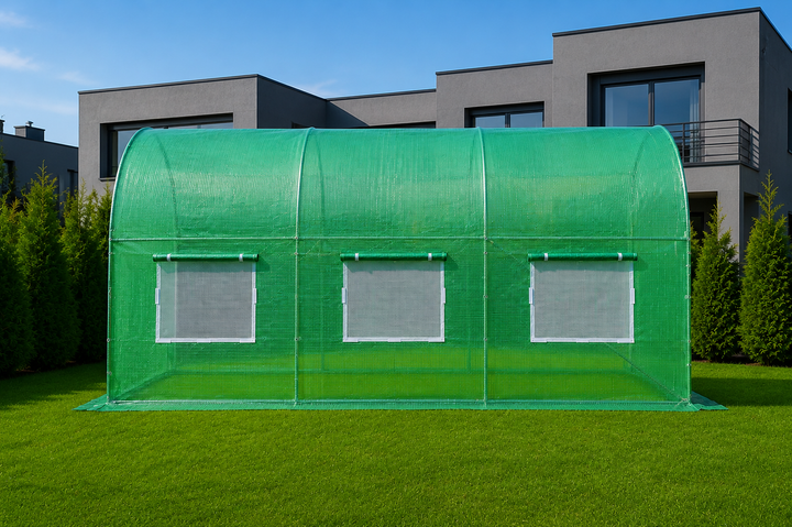 Теплица садовая Primaveo 7 м2 (3,5 × 2 × 2 м) 6 окон, армированная пленка UV-4, оцинкованный каркас 19 мм (Зеленая) - изображение 6