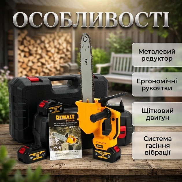 Цепная пила аккумуляторная DeWalt DCM122N шина 30 см 36V 6.0Ач скорость 9 м/сек., шаг цепи 1/4" - изображение 3