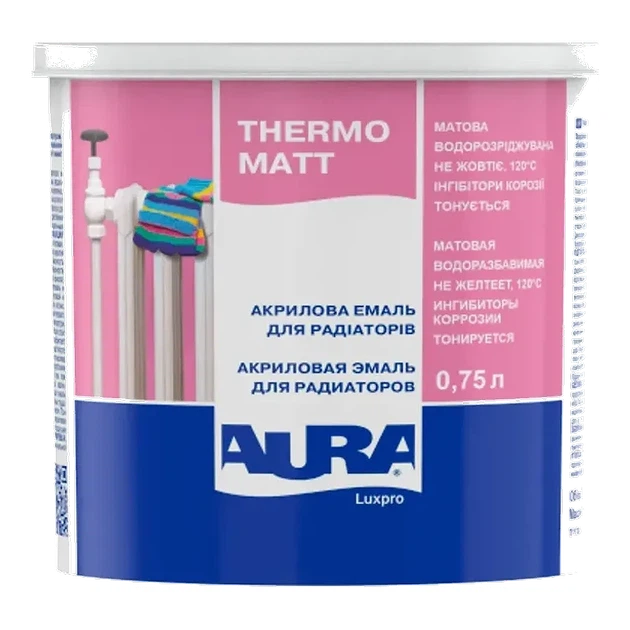Матова акрилова емаль для радіаторів AURA Luxpro Thermo Matt 0.75 л - Фото 1 Матова акрилова емаль для радіаторів AURA Luxpro Thermo Matt 0.75 л - зображення 1