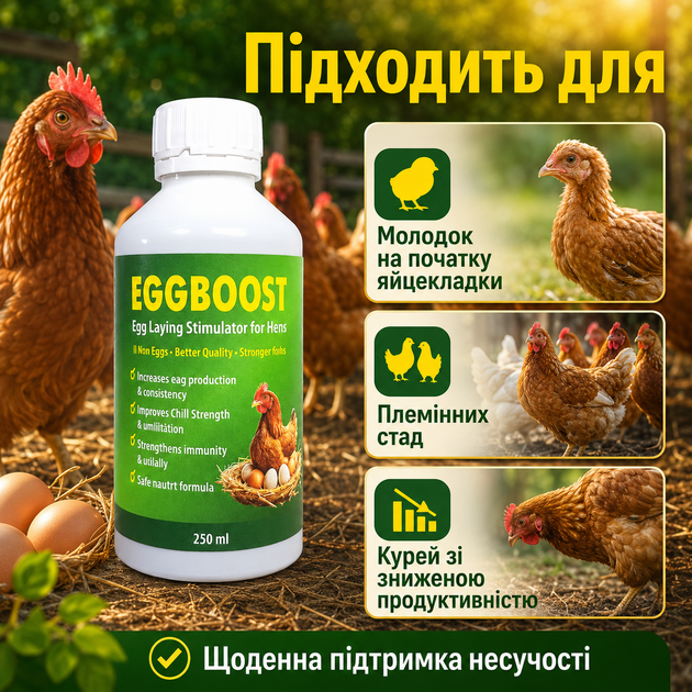 Эффективная добавка в комбикорм для цыплят EggBoost Яйцескость 250 мл Повышение несучести - изображение 8