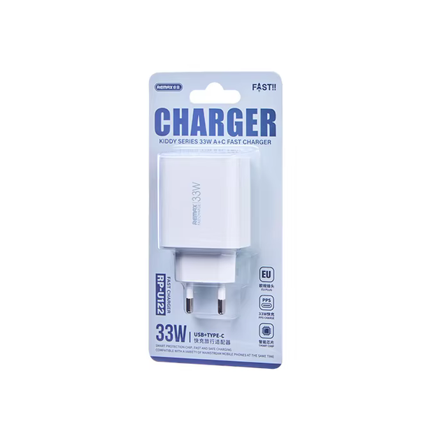 Мережевий зарядний пристрій Remax RP-U122 Kiddy 33 Вт PD+QC USB Type-C + USB-A білий - Фото 2 Мережевий зарядний пристрій Remax RP-U122 Kiddy 33 Вт PD+QC USB Type-C + USB-A білий - изображение 2