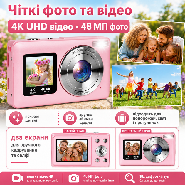 Цифровая камера 4K 48 Мп с двойным экраном и картой памяти - Фото 3 Цифровая камера 4K 48 Мп с двойным экраном и картой памяти - изображение 3