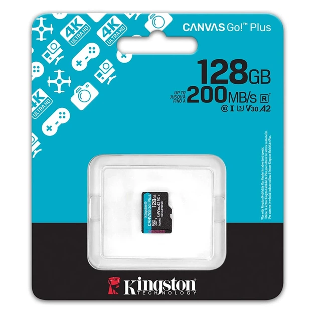 Карта пам'яті microSDXC (UHS-1 U3) Kingston Canvas Go! Plus 128Gb class 10 A2 V30 (R200MB/s) - Фото 2 Карта пам'яті microSDXC (UHS-1 U3) Kingston Canvas Go! Plus 128Gb class 10 A2 V30 (R200MB/s) - изображение 2