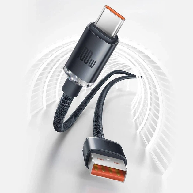Кабель Baseus Crystal Shine Series CAJY000501 USB-A USB Type-C 100W, 2 м, чорний - Фото 3 Кабель Baseus Crystal Shine Series CAJY000501 USB-A USB Type-C 100W, 2 м, чорний - зображення 3