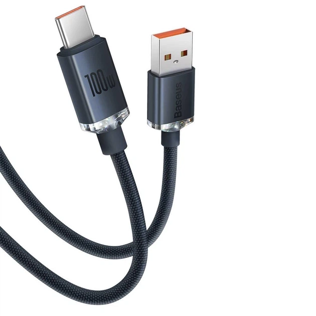 Кабель Baseus Crystal Shine Series CAJY000501 USB-A USB Type-C 100W, 2 м, чорний - Фото 5 Кабель Baseus Crystal Shine Series CAJY000501 USB-A USB Type-C 100W, 2 м, чорний - зображення 5
